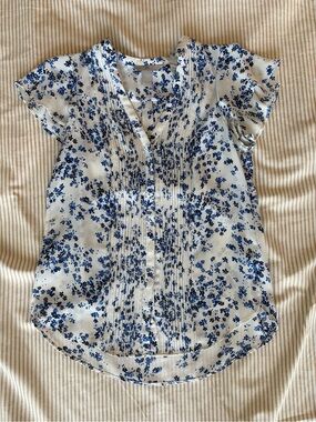 H&M White Blouse with Blue Floral Pattern
